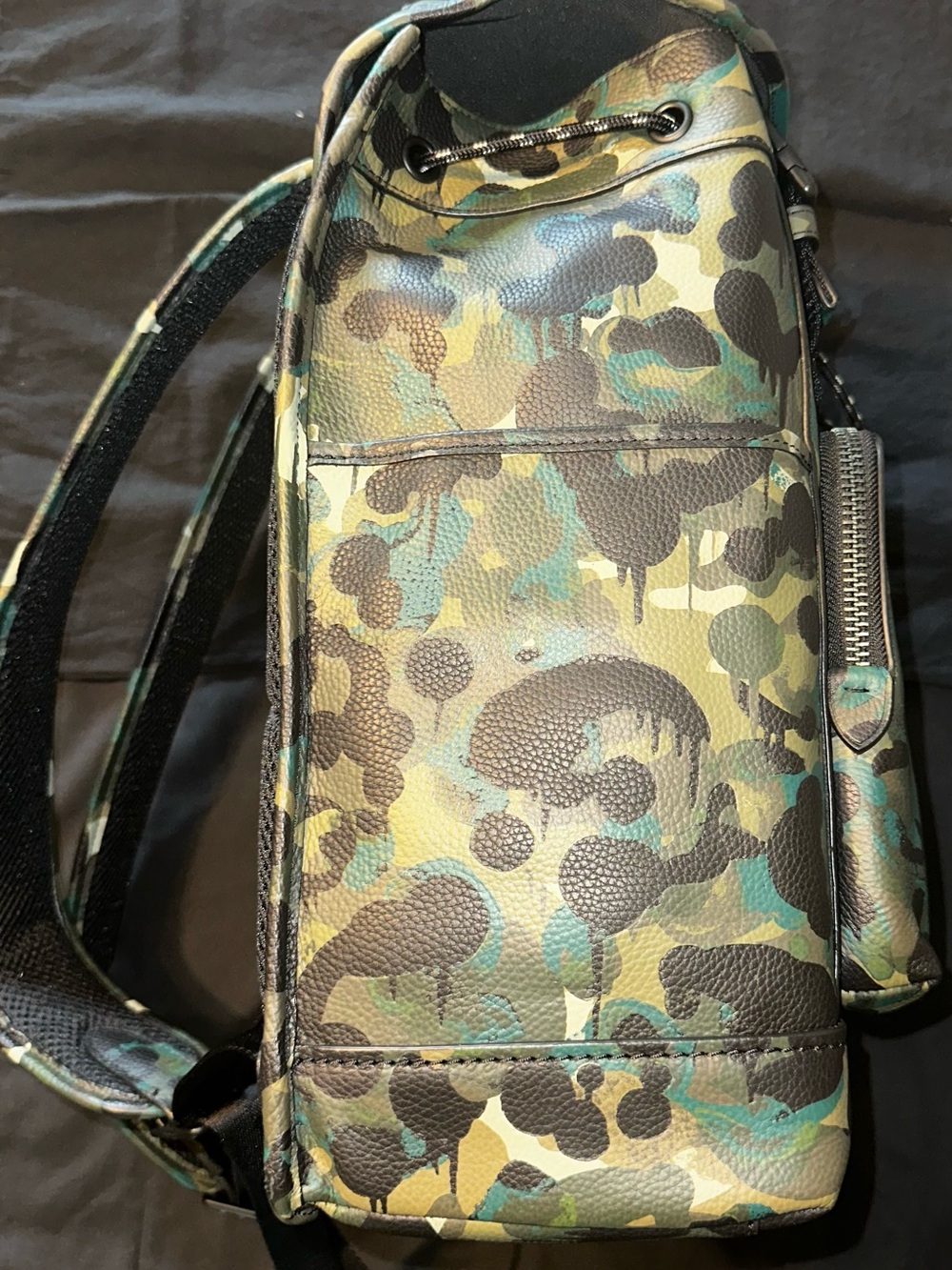COACH League Green Camo Leather Backpack with Black Accents - Picture 5 of 8